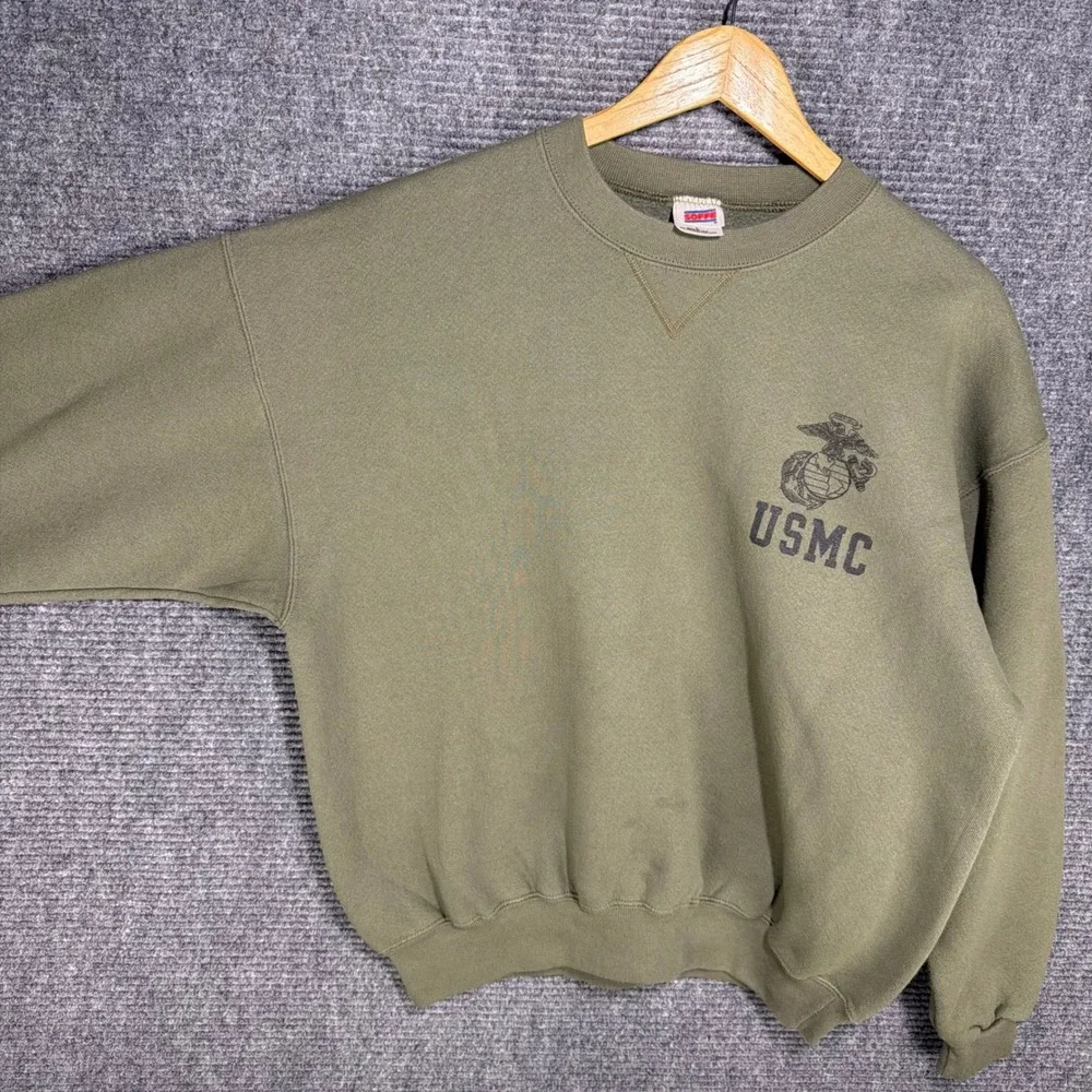 USMC Sweatshirt Mens Large Olive Green Marine Corps Made in USA Vintage Style